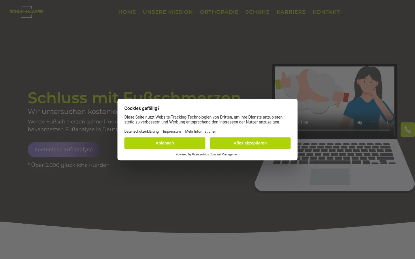 Screenshot der geprüften Website https://www.schuh-haaser.de/