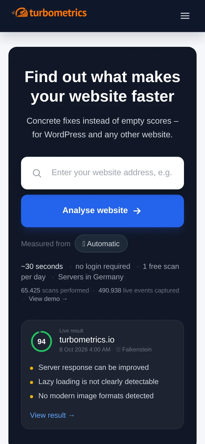 Screenshot https://turbometrics.io/