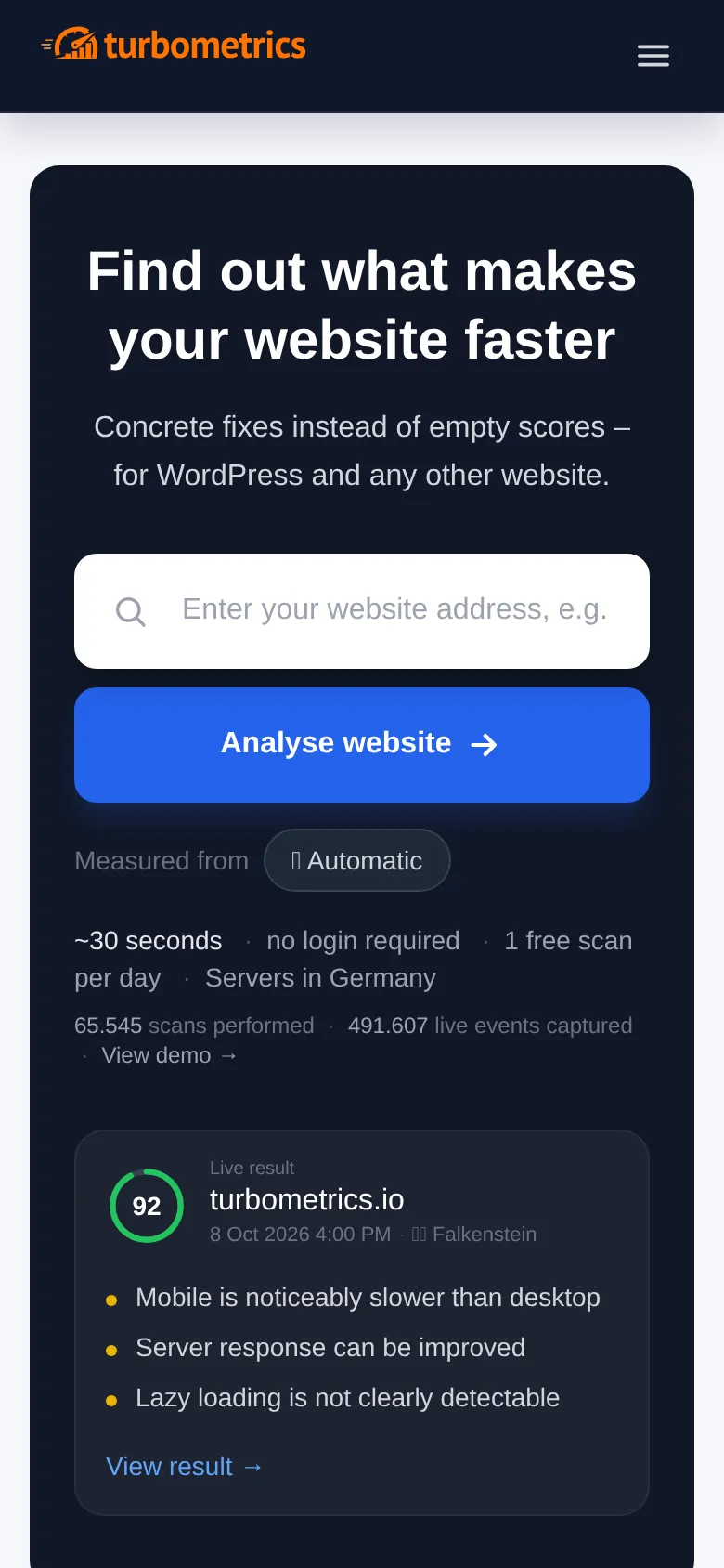 Screenshot https://turbometrics.io/