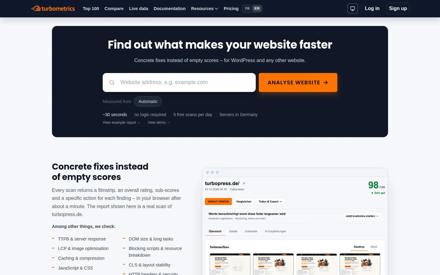Screenshot https://turbometrics.io/